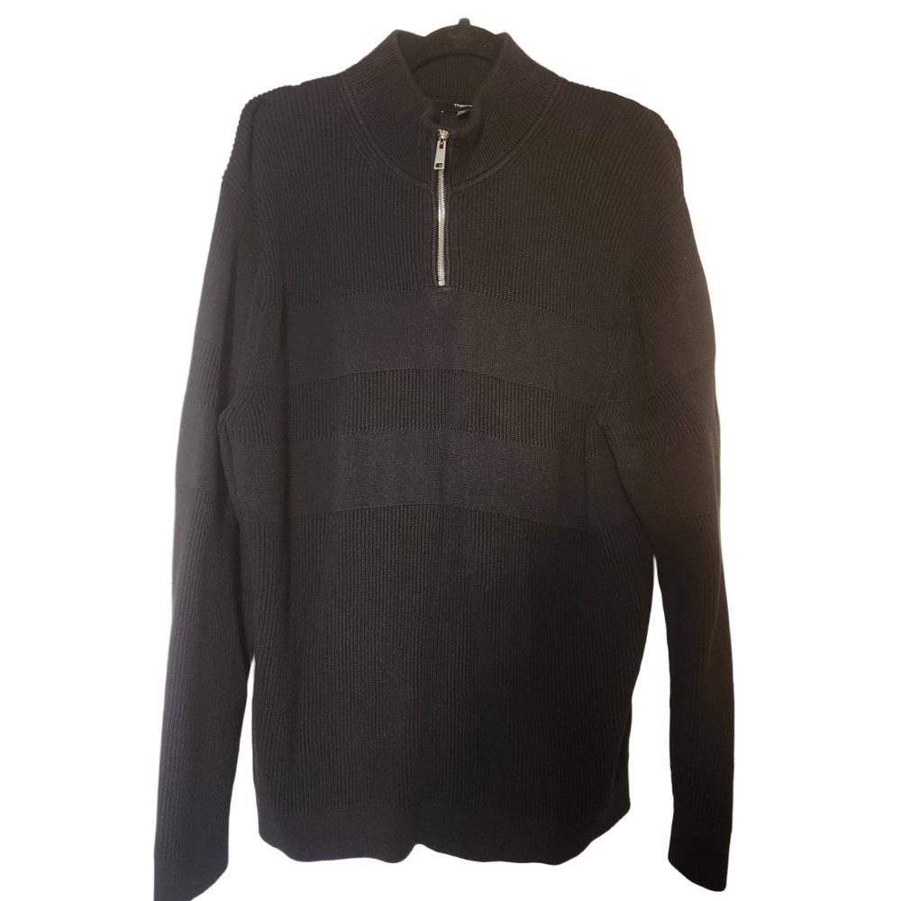 Theory Walton Black Quarter Zip Long Sleeve Ribbed Knit Sweater XXL‎